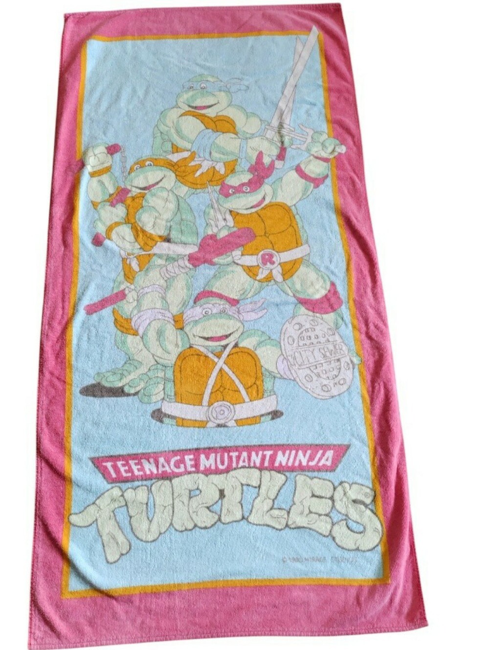 Vintage Teenage Mutant Ninja Turtles Beach Towel 1990 Cartoon Colorful